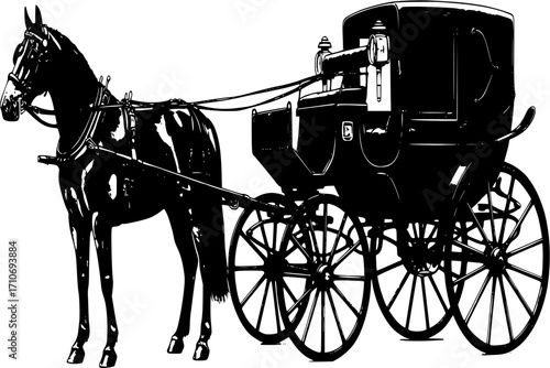 Carriage with horse. Hansom-cab set.

