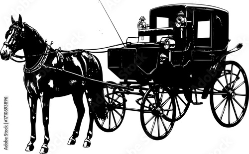 Carriage with horse. Hansom-cab set.
