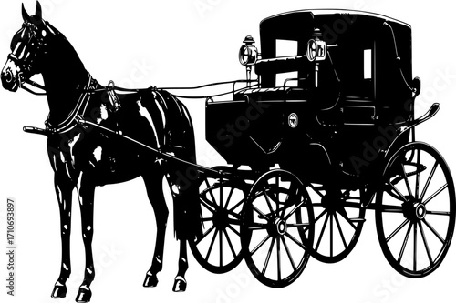 Carriage with horse. Hansom-cab set.
