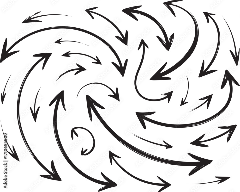 Obraz premium Swirling Arrow Collection A Set of Hand Drawn Directional Arrows in Circular Motion
