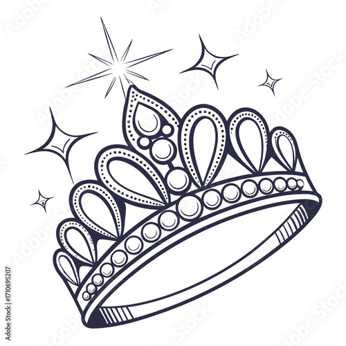 Outline illustration of a crown with sparkles