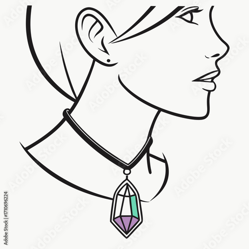 Illustration of a woman wearing a crystal pendant