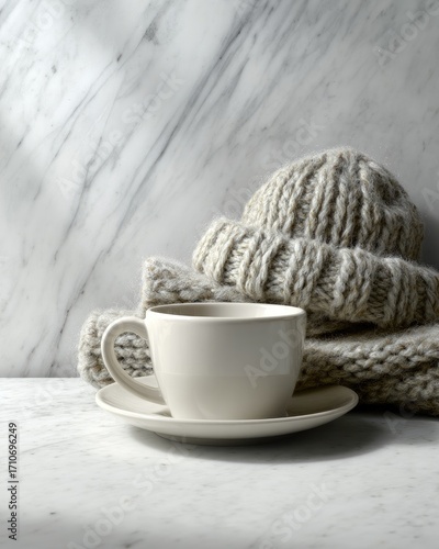 Wallpaper Mural Cozy winter morning scene with warm beverage and knitted accessories. Torontodigital.ca