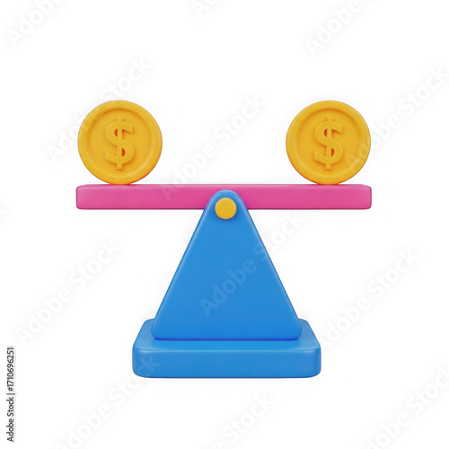 3d scales of justice with golden coins balanced equally isolated on transparent background