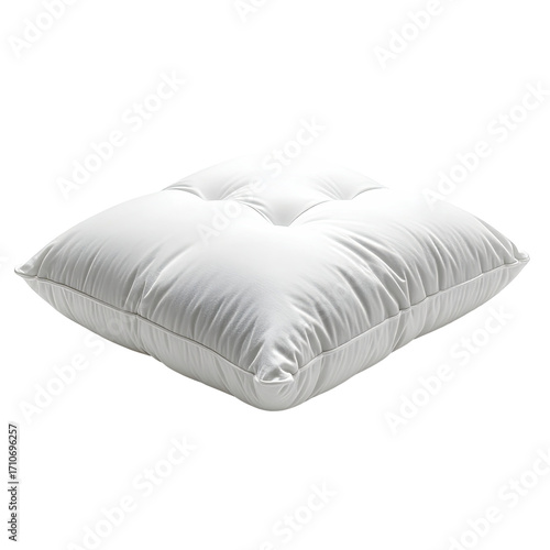 Square white pillow with subtle quilted texture and center button