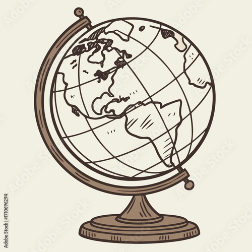Illustration of a vintage globe showing the continents