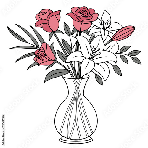 Elegant flower vase with roses and lilies