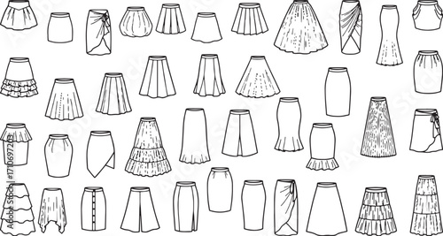 ​Fashion Skirts Vector Collection - Apparel Design and Technical Flat Sketches