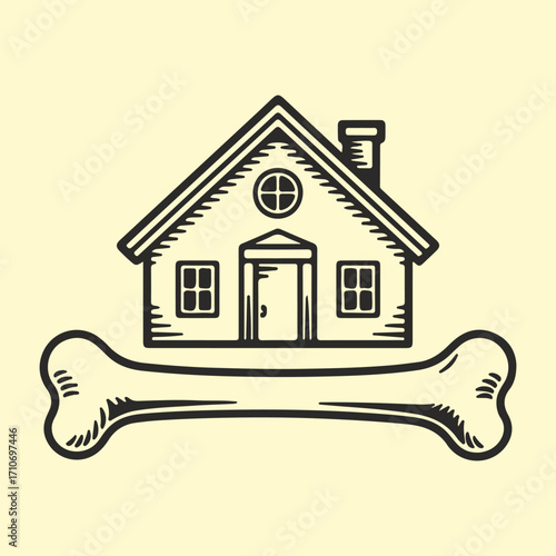 Whimsical Bone Home A playful illustration with simple and unique design