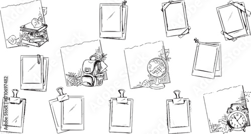 Hand-drawn Vector Art of School and Office Supplies with Various Paper Notes