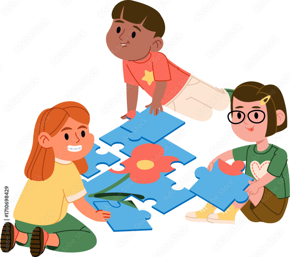 Obraz premium Children Playing Flower Puzzle
