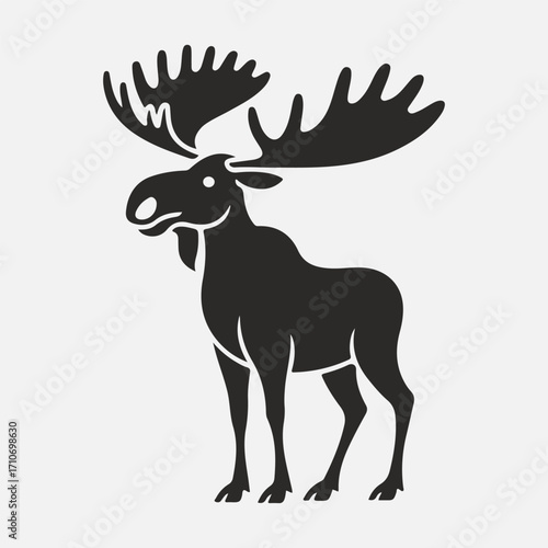 Powerful moose standing proudly, rendered as a bold black silhouette, symbolizing wilderness, strength, and northern forests