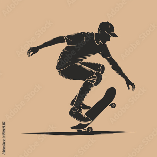 Skateboarding Silhouette Dynamic Pose Illustration