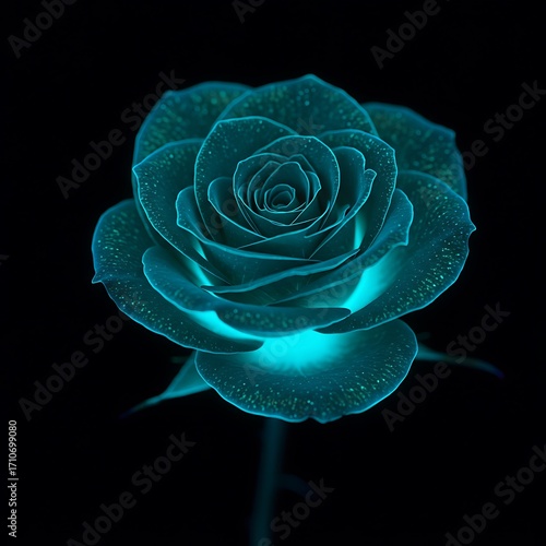 Teal rose isolated on black