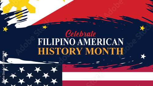 October is Filipino American History Month vector illustration. Philippines and American flag frame vector Banner poster post design