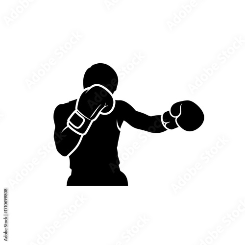 Powerful boxer training with gloves, ready to fight with confidence and strength, fitness and dedication
