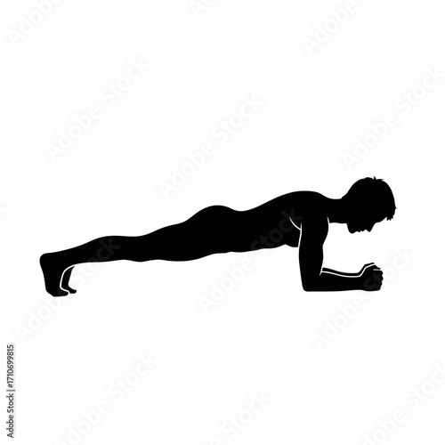 Man doing plank exercise for core strength, perfect fitness silhouette for health and wellness goals