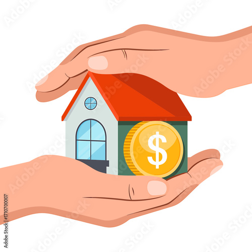 Hands Holding House with Dollar Symbol Vector Illustration