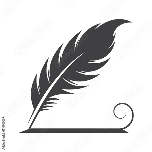 Isolated quill pen resting along a straight line, symbolizing authorship, literature, writing, and calligraphy