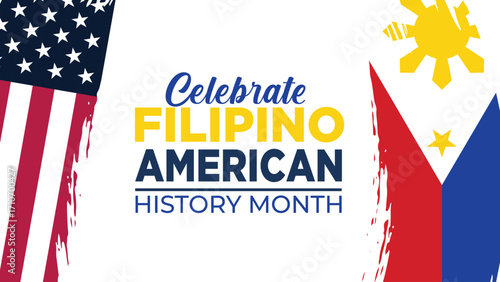 October is Filipino American History Month vector illustration. Philippines and American flag frame vector Banner poster post design