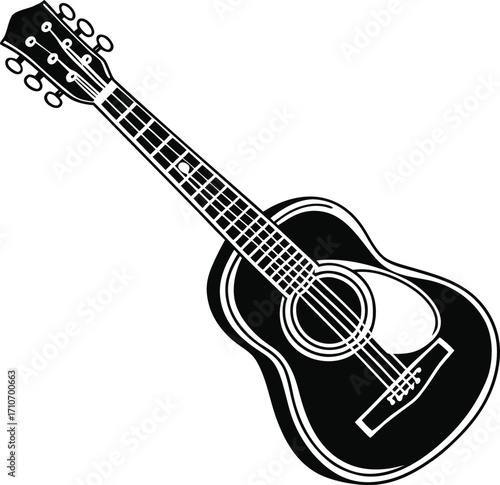 Electric Guitar Silhouette Rock Music Instrument Vector Design, Classic Acoustic Guitar Icon String Musical Instrument Illustration, Black Guitar Silhouette Vector Art for Music and Concert Design
