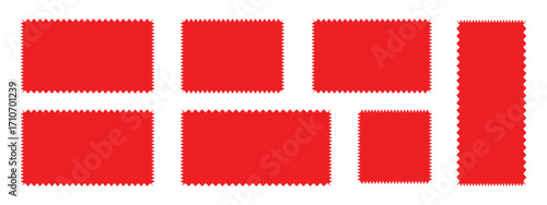 Set of with zigzag edge frames red rectangle shape frame. Geometric shapes with scallop and zigzag edges set. rectangular shape elements set vector illustration.  