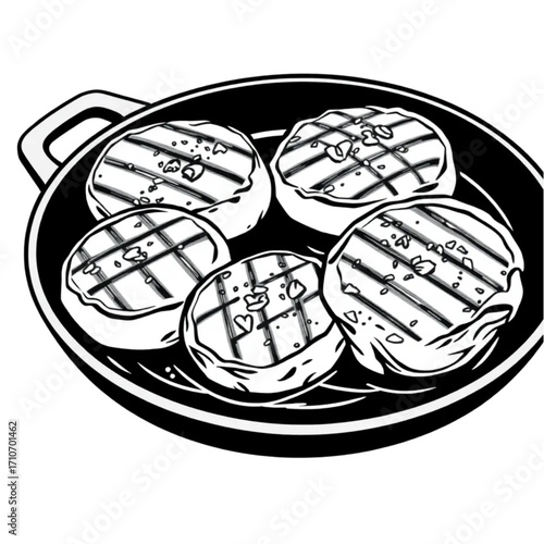 Grilled portobello mushrooms with herbs on cast iron