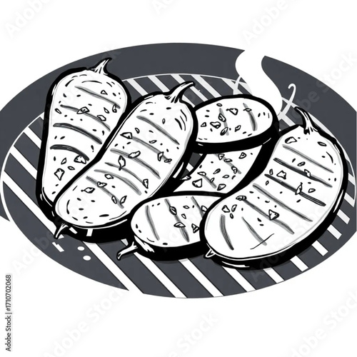 Grilled eggplant with Mediterranean herbs on grill pan