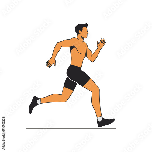 An energetic, fit man with a muscular build is depicted in a dynamic running pose, illustrating speed, endurance, and a healthy, active lifestyle.