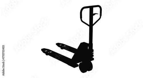 Isolated black silhouette of a manual pallet jack with raised handle