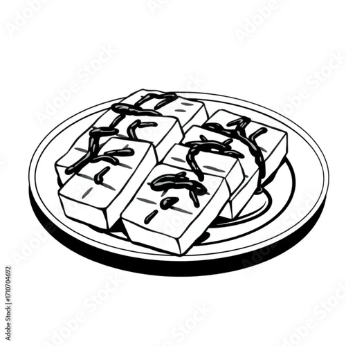 Grilled tofu steaks with teriyaki glaze on plate