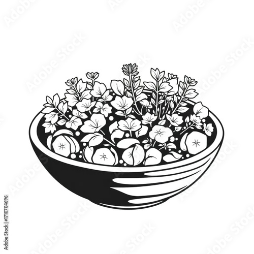 Fresh herb garden salad in wooden serving bowl