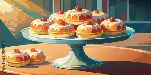 Delicious gourmet birthday cake with candles on top, a tasty sweet dessert illustration