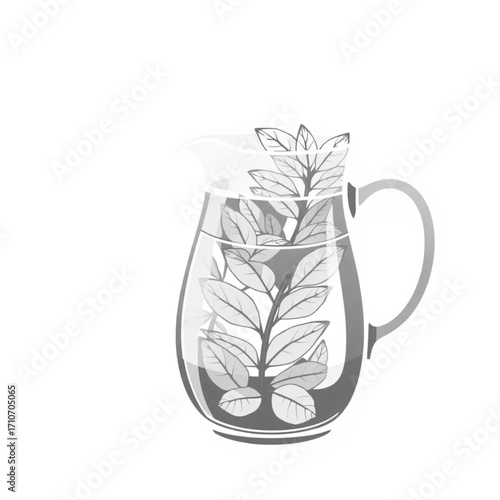 Cold herbal tea with fresh mint in pitcher