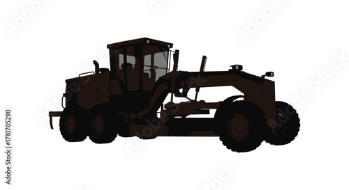 Silhouette of a heavy duty grader machine on a white background