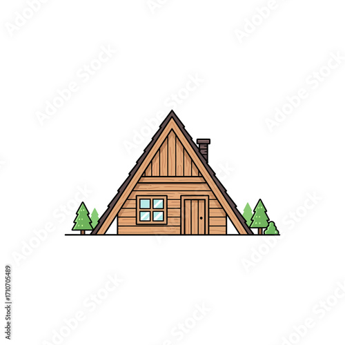 An icon of a residential house with a green roof, a classic architectural model for a real estate business