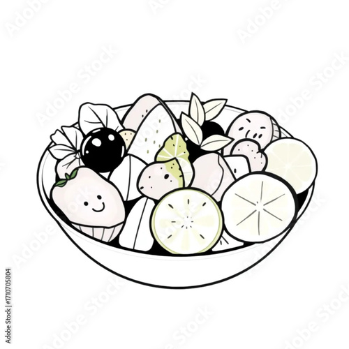 Fresh fruit salad with lime dressing in bowl