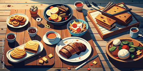 Delicious dessert plate with fresh sweet Easter cake and chocolate eggs