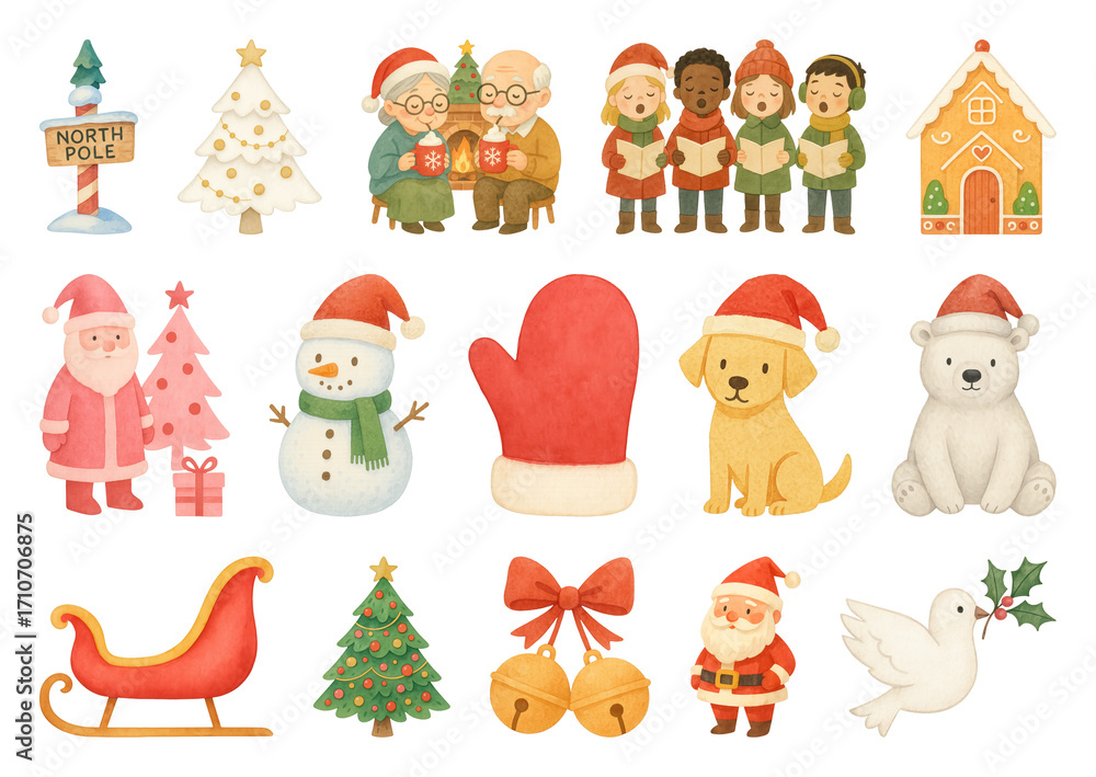 Fototapeta premium PNG Festive holiday icons collection, element set on transparent background