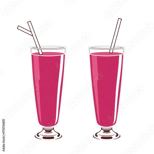 Cold-pressed beet juice in glasses with straws
