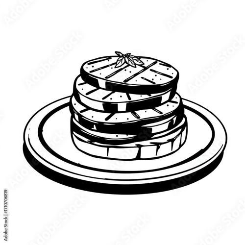 Grilled eggplant and zucchini stack on plate
