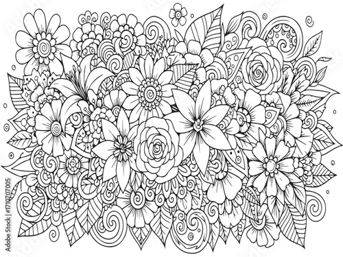 Flower coloring pages for adults and kids 