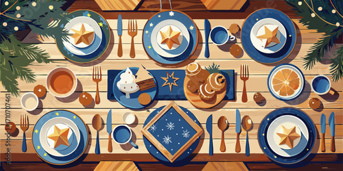 Vintage numbers decoration set on a wooden plate, an illustration of rustic travel art