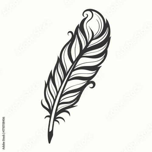 Ornamental feather displays exquisite curls and lines in this minimalist black and white presentation