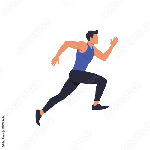 A dynamic illustration of a fit male athlete sprinting forward, demonstrating speed and determination during an intense physical activity.