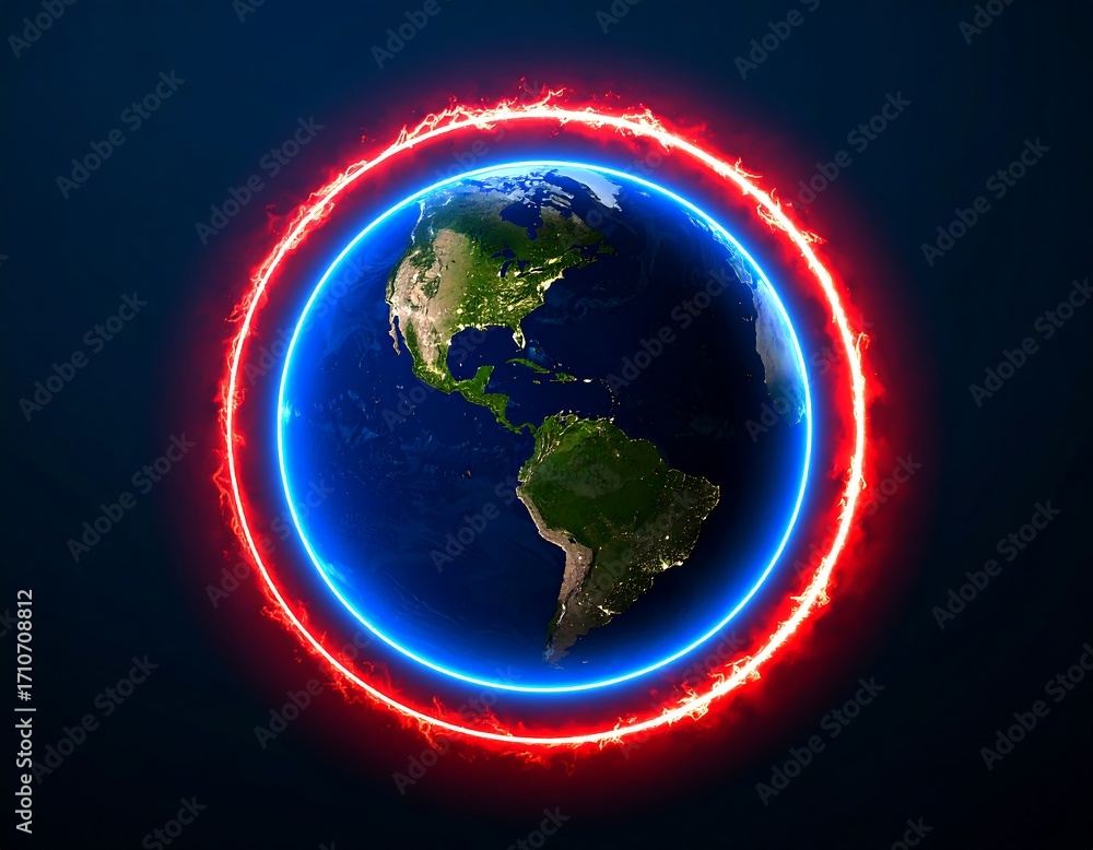 Fototapeta premium Earth encircled by fiery rings