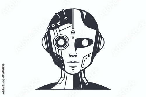 Outline depicts a futuristic black and white pilot helmet with goggles and respirator apparatus