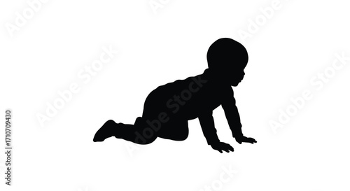 Silhouette of a baby crawling on a white background simple design
