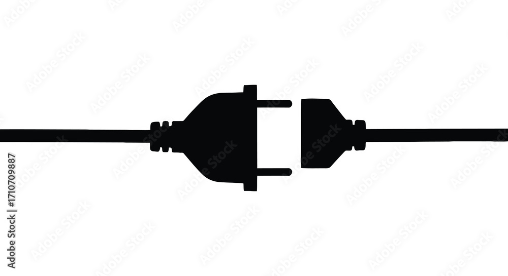 Fototapeta premium Disconnected electrical cord and plug illustrating power disruption or failure