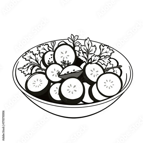 Fresh cucumber and herb salad in bowl